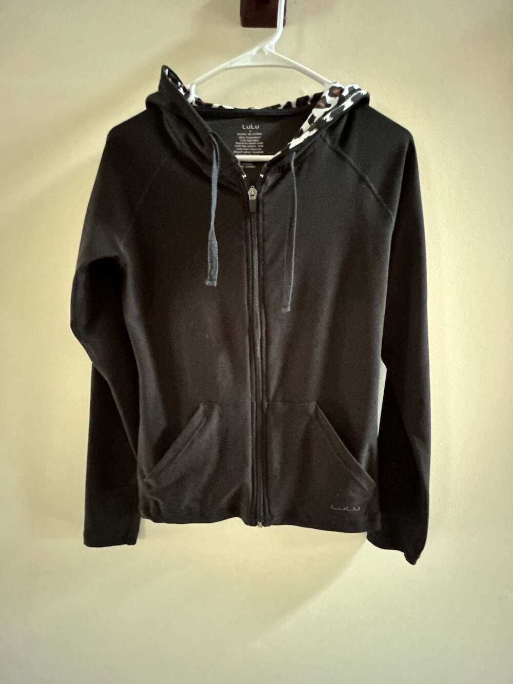 LuLu Zip Up Hoodie Size S Black Leopard Hood Lining